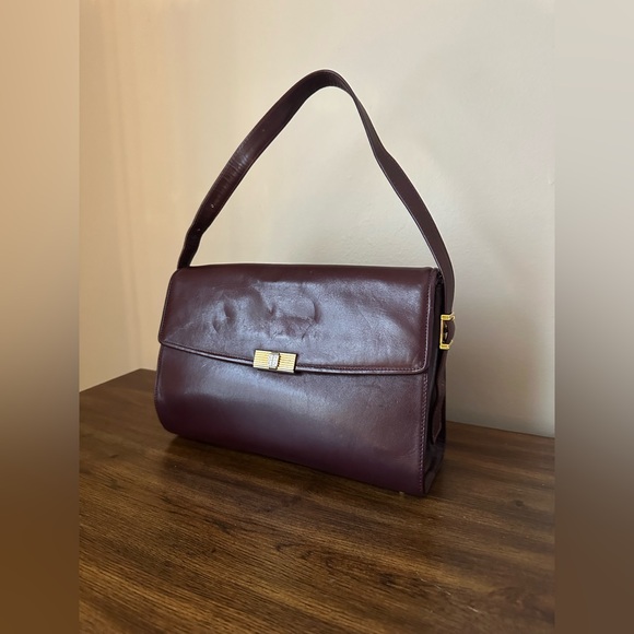 Givenchy Handbags - Givenchy Bordeaux Leather Shoulder Bag Vintage